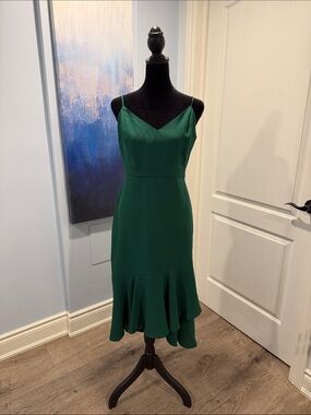 Banana Republic Emerald Green Spaghetti Strap Midi Dress with Ruffled Hem